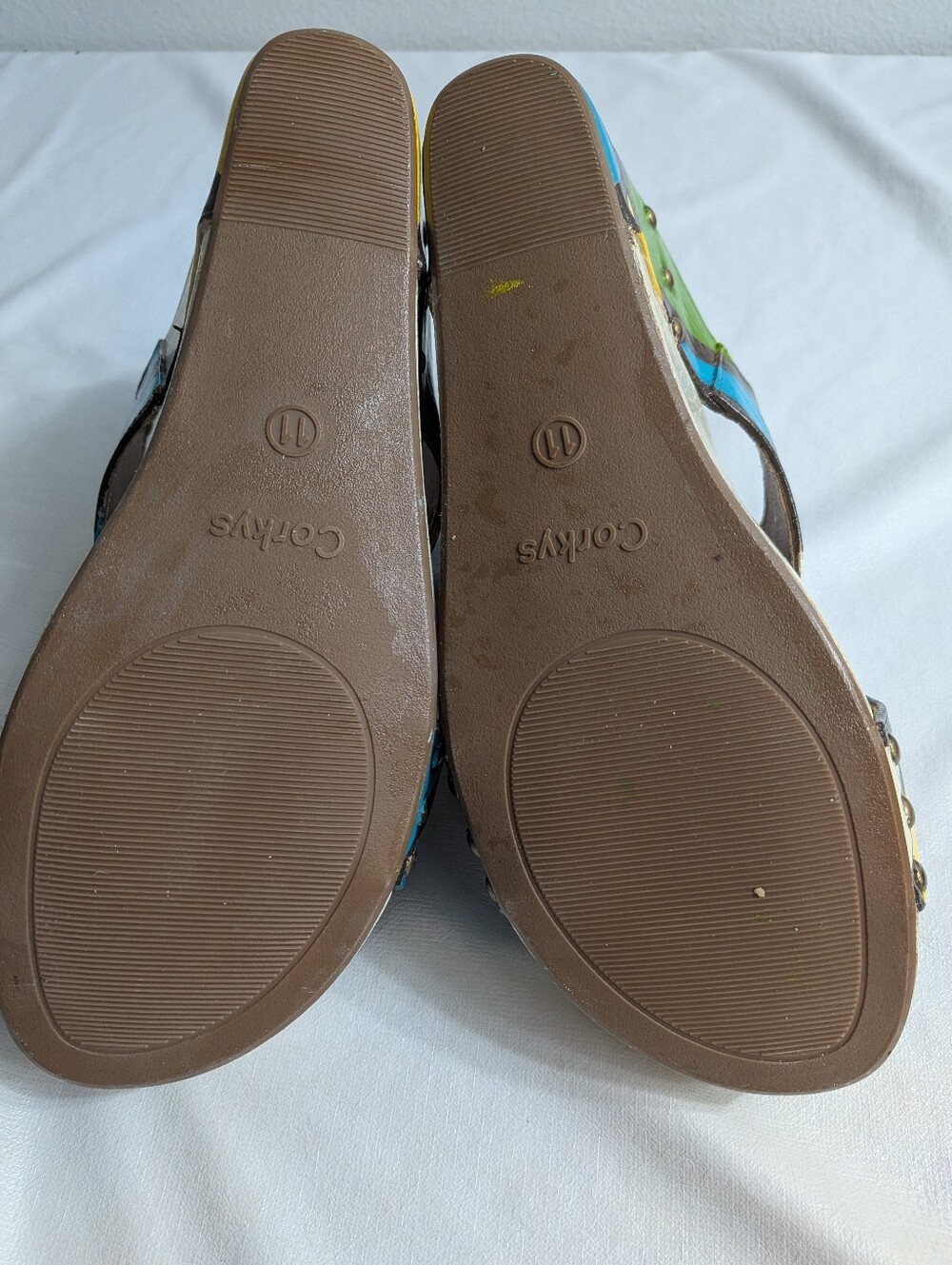 Corkys Leather Colorblock Wedge Sandals Geometric Platform Handpainted OOAK NWOT - Picture 11 of 12
